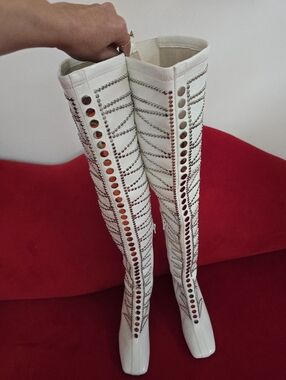 Jeffrey Campbell White Embellished Knee-High Women's Boots